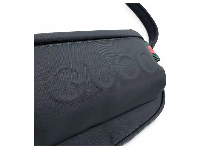 Borsa a tracolla Gucci in nylon e pelle con linea Web nera e logo impresso Nero - vista 8