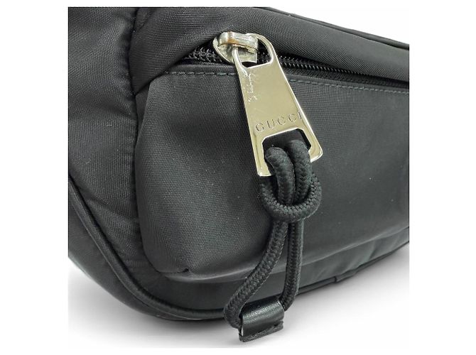 Borsa a tracolla Gucci in nylon e pelle con linea Web nera e logo impresso Nero - vista 9