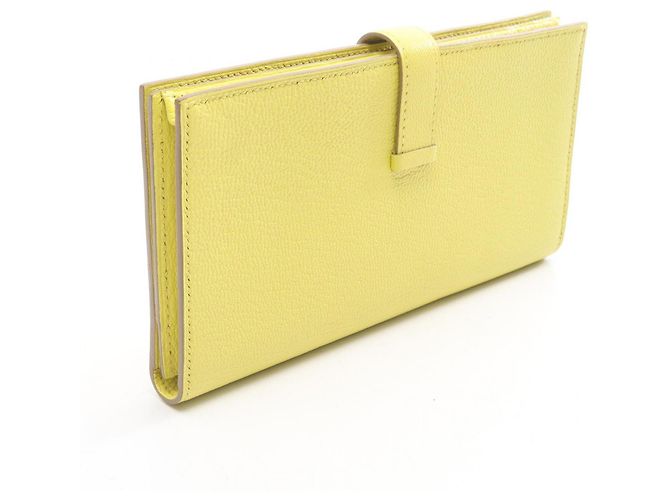 Hermès Hermes Bearn Soufflé Lime Bi-fold lange Geldbörse Gelb - Ansicht 2