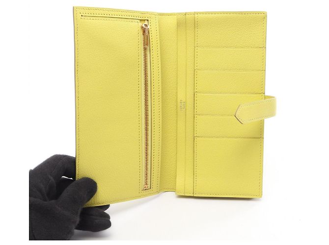 Hermès Hermes Bearn Soufflé Lime Bi-fold lange Geldbörse Gelb - Ansicht 3