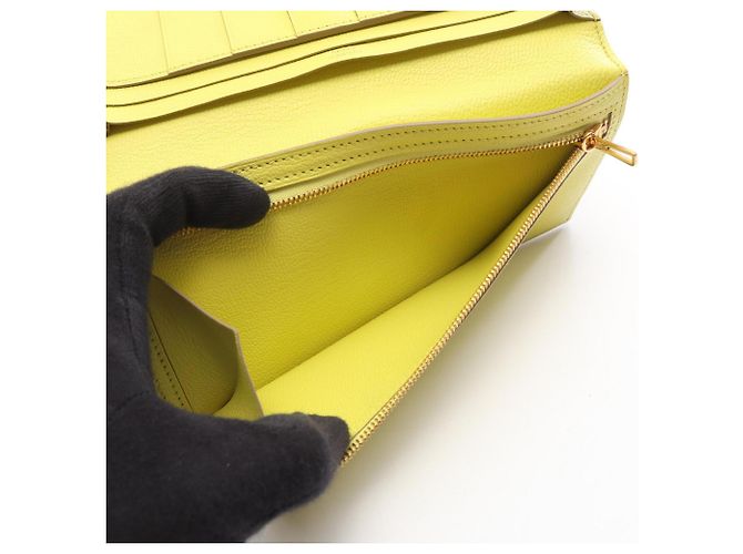Hermès Hermes Bearn Soufflé Lime Bi-fold lange Geldbörse Gelb - Ansicht 4