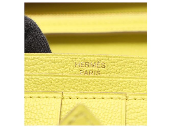 Hermès Hermes Bearn Soufflé Lime Bi-fold lange Geldbörse Gelb - Ansicht 5