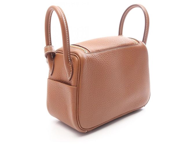Hermès Bolsa de Ombro Hermes Lindy Mini Gold Marrom - vista 2