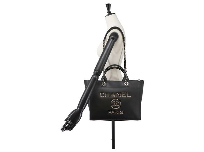Borsa Chanel Deauville MM 2-way Chain Tote Nero - vista 10