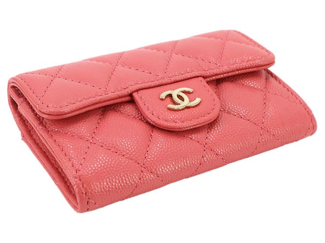 Tarjetero Chanel de piel de becerro granulada rosa - vista 3