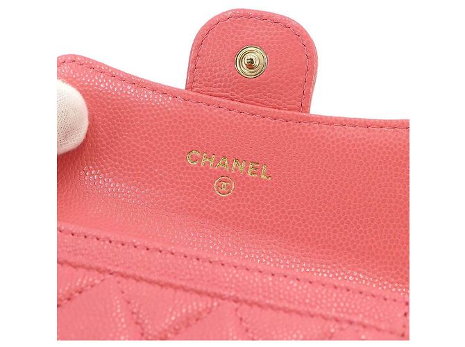 Tarjetero Chanel de piel de becerro granulada rosa - vista 6