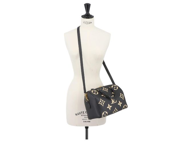 Borsa Louis Vuitton Speedy Bandouliere 25 Nero Multicolore Beige Monogramma - vista 10