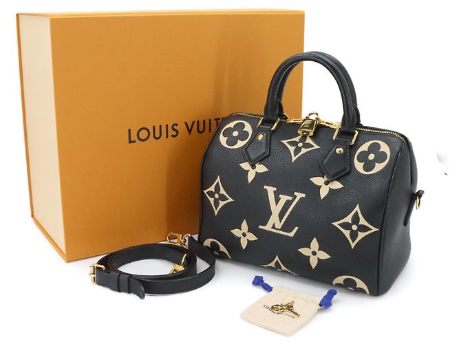 Borsa Louis Vuitton Speedy Bandouliere 25 Nero Multicolore Beige Monogramma - vista 2