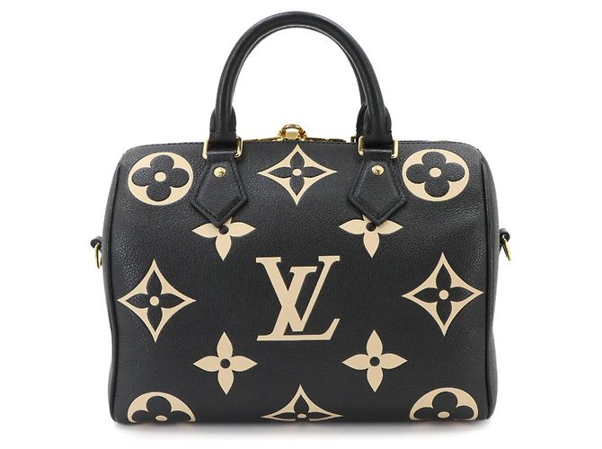 Borsa Louis Vuitton Speedy Bandouliere 25 Nero Multicolore Beige Monogramma - vista 3