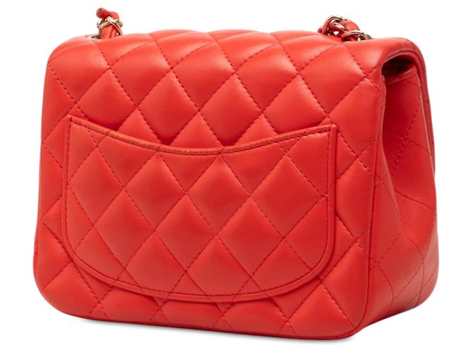 Chanel Orange Mini Square Classic Lambskin Single Flap Rot - Ansicht 2
