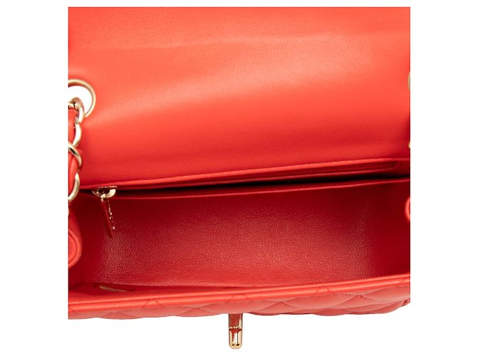 Chanel Orange Mini Square Classic Lambskin Single Flap Rot - Ansicht 4