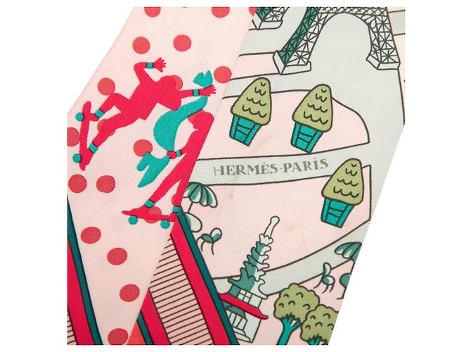 Twilly in seta Hermès Pink Les Nouveaux Amoureux de Paris Rosa - vista 3
