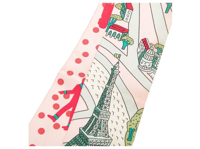 Twilly in seta Hermès Pink Les Nouveaux Amoureux de Paris Rosa - vista 4