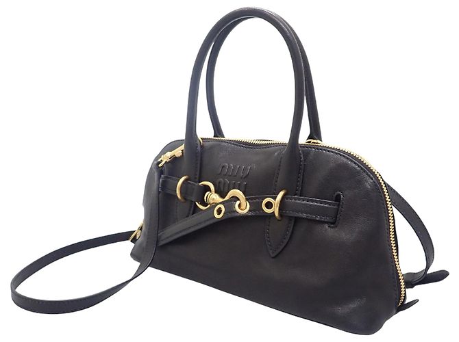 Borsa Satchel Miu Miu Aventure Piccola in Nappa Nera Nero - vista 10