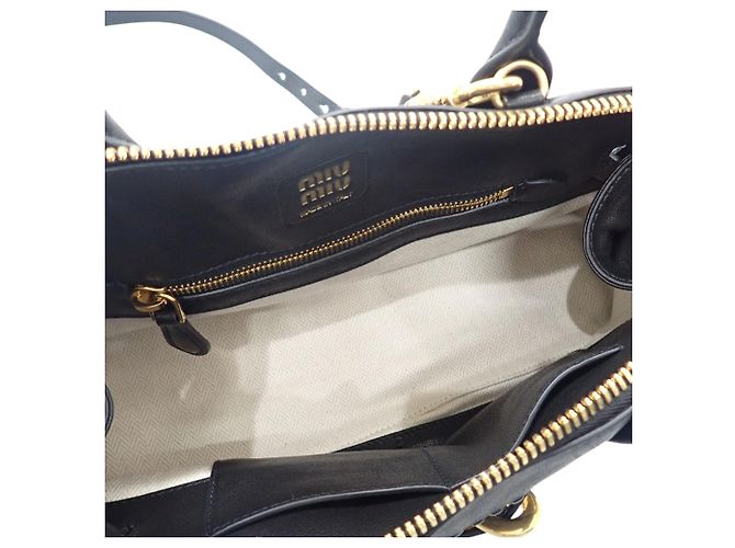 Borsa Satchel Miu Miu Aventure Piccola in Nappa Nera Nero - vista 4