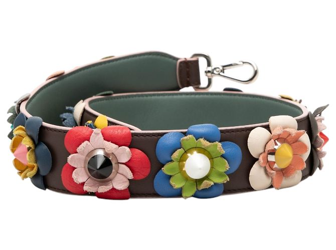 Tracolla Fendi Flowerland in vitello marrone Marrone scuro - vista 3