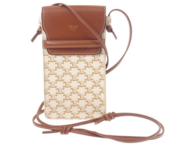 Céline Borsetta cellulare a tracolla con patta Celine Triomphe in tela rivestita bianca Bianco - vista 13