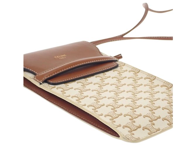 Céline Borsetta cellulare a tracolla con patta Celine Triomphe in tela rivestita bianca Bianco - vista 14