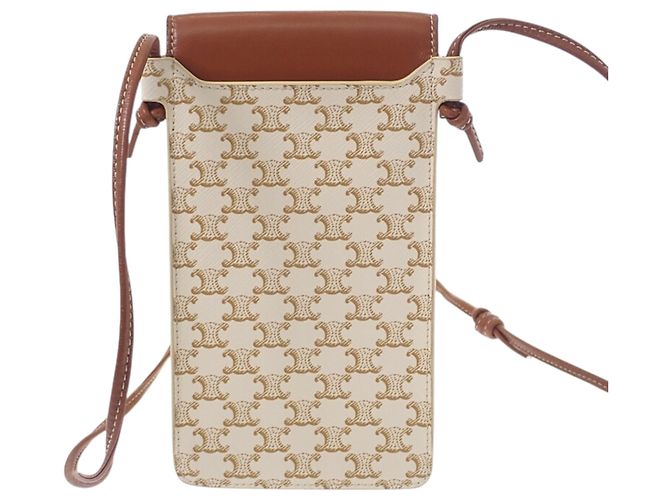 Céline Borsetta cellulare a tracolla con patta Celine Triomphe in tela rivestita bianca Bianco - vista 2