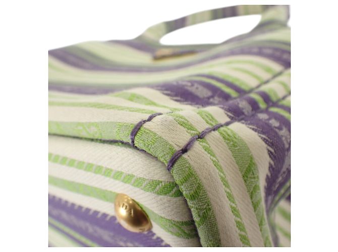 Borsa Tote Prada Small in tela Canapa a righe viola con logo Porpora - vista 10