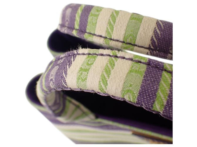 Borsa Tote Prada Small in tela Canapa a righe viola con logo Porpora - vista 12