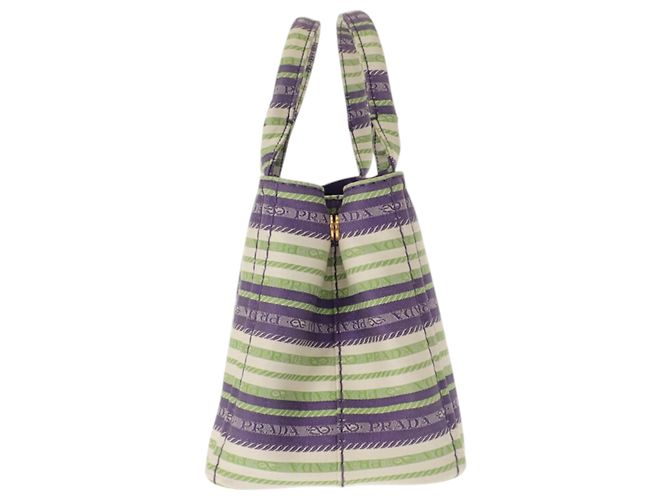 Borsa Tote Prada Small in tela Canapa a righe viola con logo Porpora - vista 13