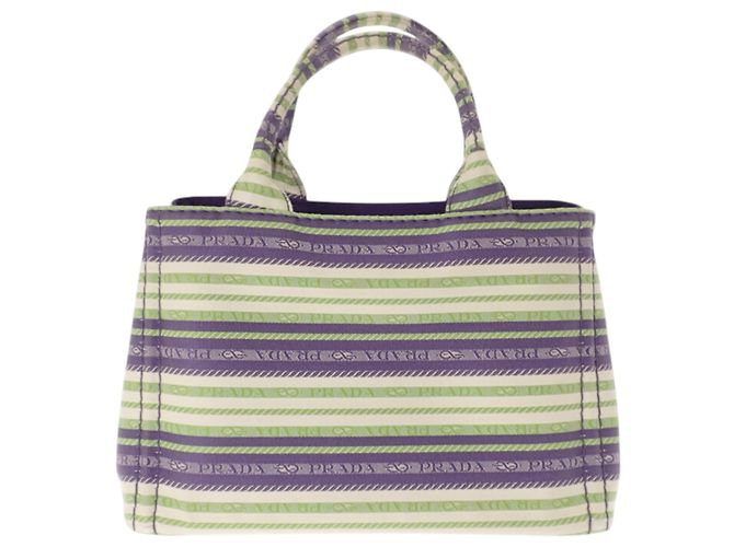 Borsa Tote Prada Small in tela Canapa a righe viola con logo Porpora - vista 2