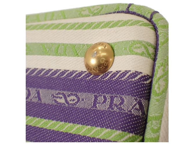 Borsa Tote Prada Small in tela Canapa a righe viola con logo Porpora - vista 7