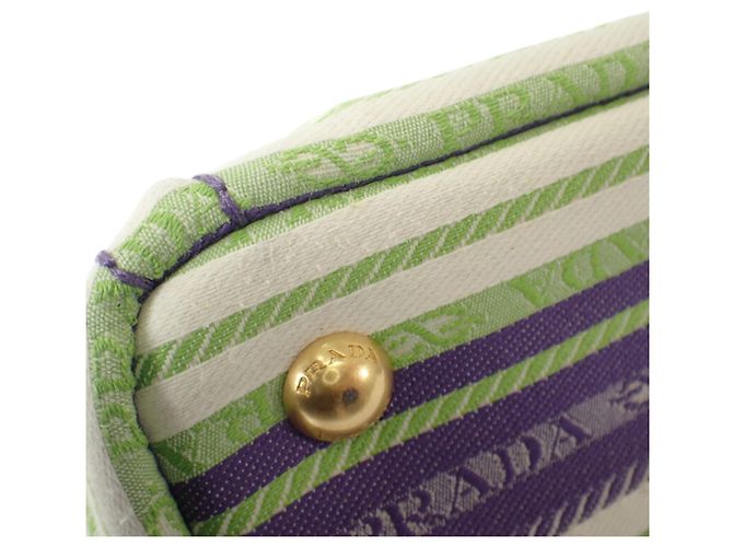 Borsa Tote Prada Small in tela Canapa a righe viola con logo Porpora - vista 9