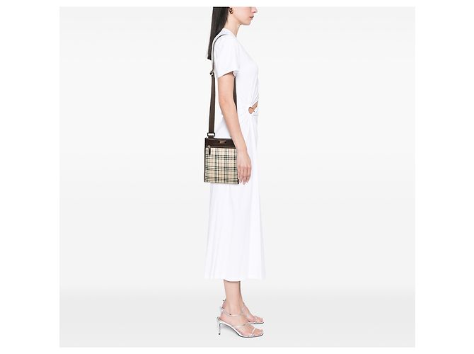 Borsa a tracolla Burberry Beige House Check Canvas - vista 6