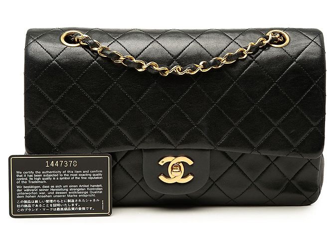 Chanel Black Medium Classic Lambskin Double Flap Noir - vue 7