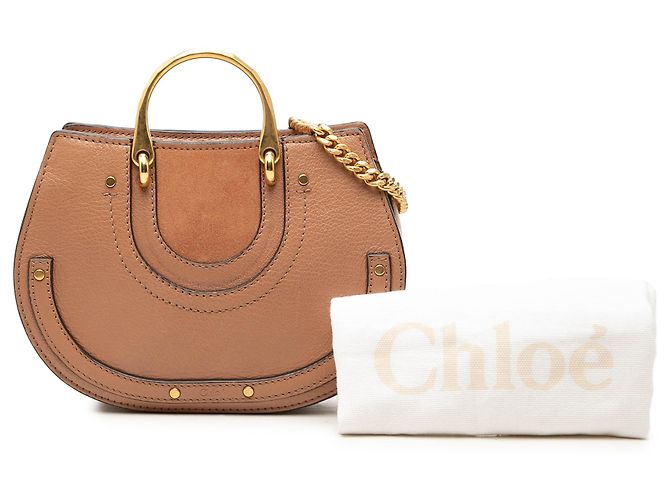 Borsa Satchel Pixie Signature Chloé in vitello e camoscio marrone Mini - vista 7