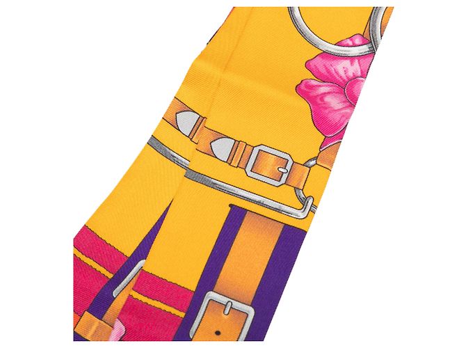 Twilly in seta Hermès Yellow Grand Manege Fleuri Giallo - vista 5