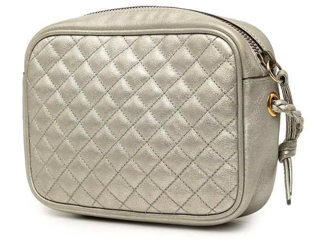 Gucci Silver Mini Quilted Metallic Calfskin Web Trapuntata Crossbody Argento - vista 2