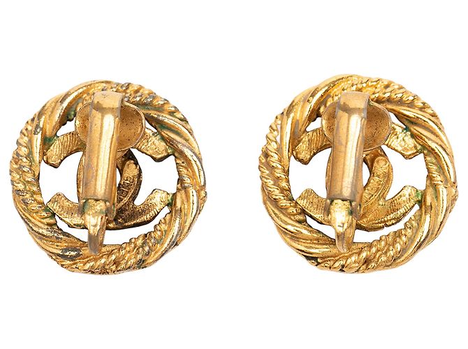 Orecchini a clip rotondi intrecciati Chanel Gold CC placcati oro D'oro - vista 2