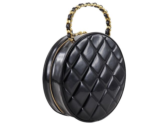 Chanel CC runde Vanity Bag aus schwarzem Lackleder gesteppt - Ansicht 2