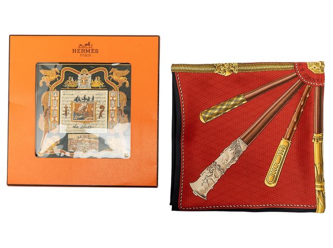 Foulard di seta Hermès Red Cannes et Pommeaux 90 Rosso - vista 8