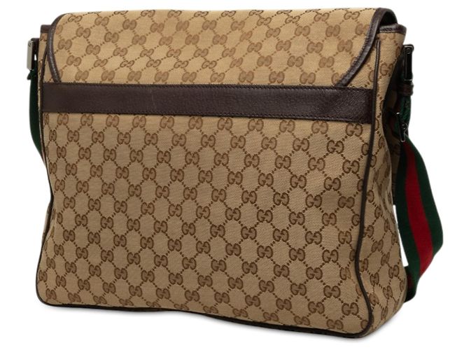 Bolsa Messenger com Aba Gucci em Lona GG Bege e Web - vista 2