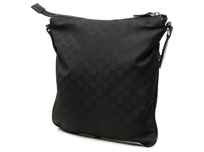 Borsa a tracolla Gucci in nylon GG nero con Web - vista 2