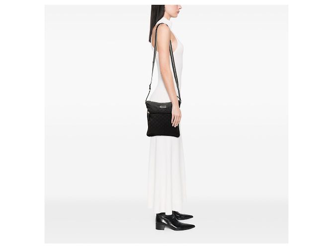 Borsa a tracolla Gucci in nylon GG nero con Web - vista 7