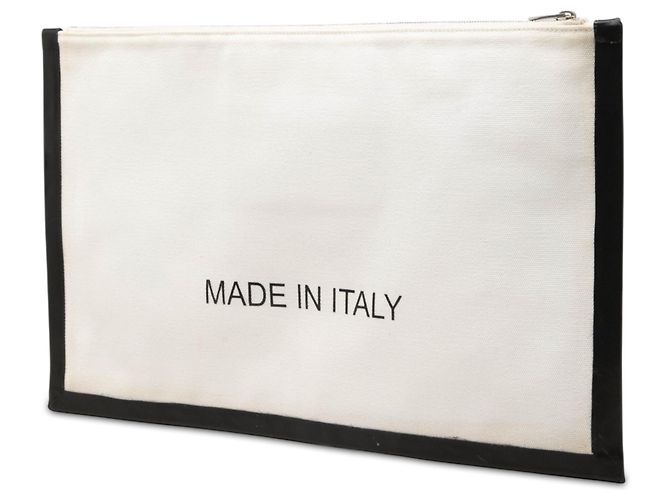 Céline Clutch Celine in tela bianca con logo Bianco Bianco sporco - vista 2