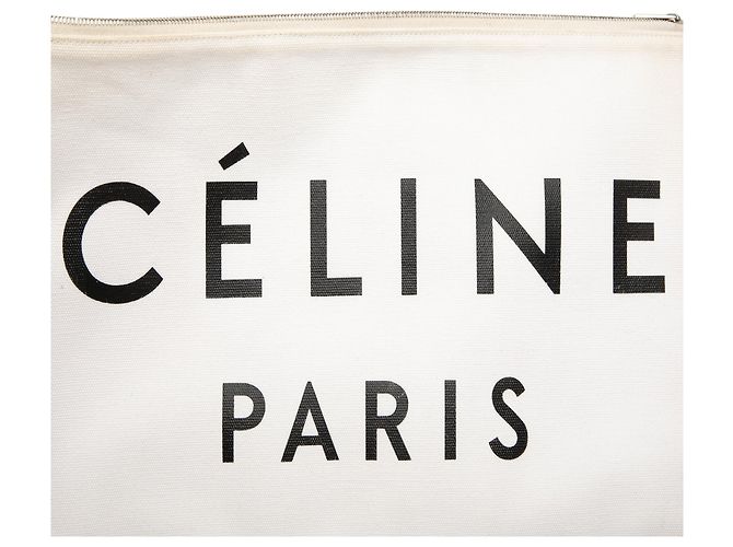 Céline Clutch Celine in tela bianca con logo Bianco Bianco sporco - vista 5