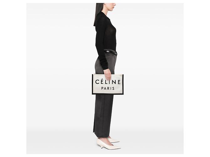 Céline Clutch Celine in tela bianca con logo Bianco Bianco sporco - vista 6