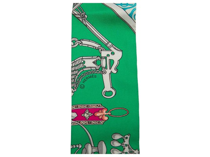 Hermès Green Mors Et Gourmettes Remix Seidentuch Twilly Grün - Ansicht 3