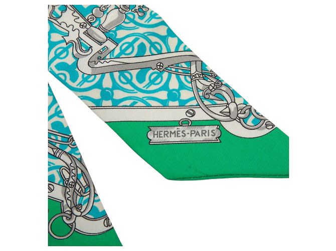 Hermès Green Mors Et Gourmettes Remix Seidentuch Twilly Grün - Ansicht 5