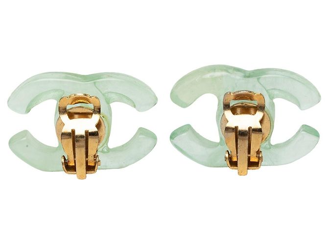 Chanel Green CC Resin Clip-On Ohrringe Grün - Ansicht 2
