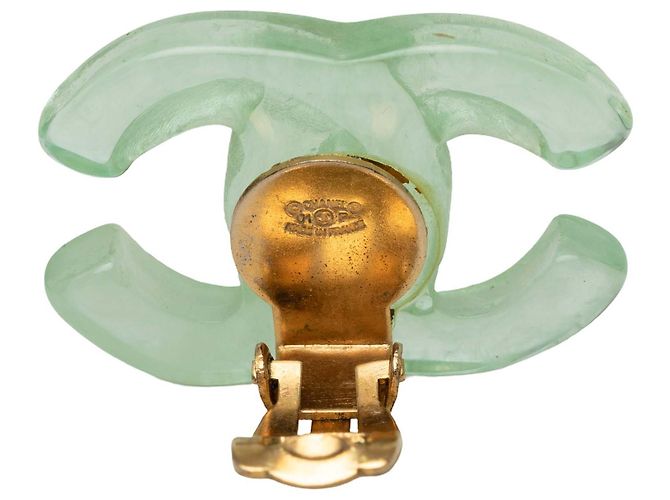 Chanel Green CC Resin Clip-On Ohrringe Grün - Ansicht 3