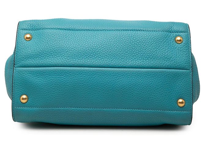 Sac cabas convertible ouvert Prada Blue Vitello Daino Bleu Turquoise - vue 3
