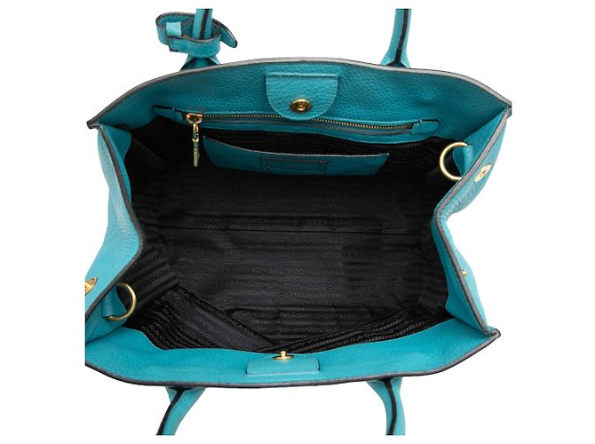 Sac cabas convertible ouvert Prada Blue Vitello Daino Bleu Turquoise - vue 4