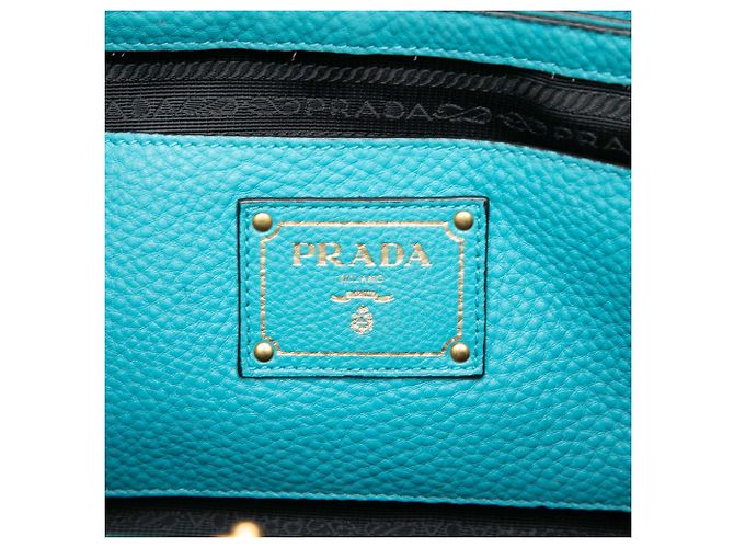 Sac cabas convertible ouvert Prada Blue Vitello Daino Bleu Turquoise - vue 5